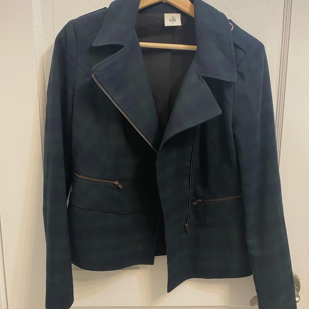Blue and green plaid blazer